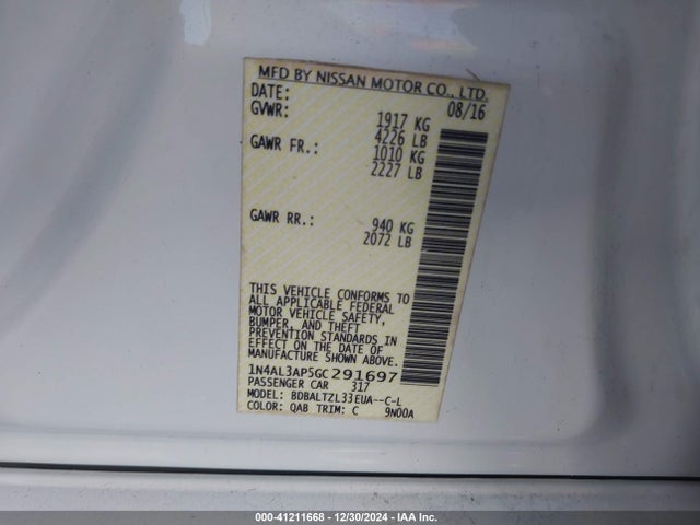 Nissan Altima 2.5 Sl 2016 1N4AL3AP5GC291697 Image 9
