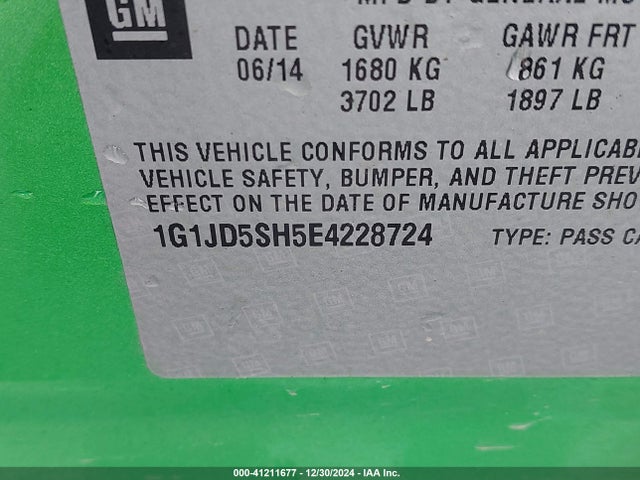 1G1JD5SH5E4228724 Chevrolet Sonic Lt Manual