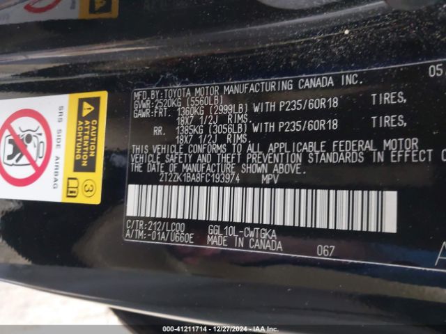 2T2ZK1BA8FC193974 Lexus RX 350