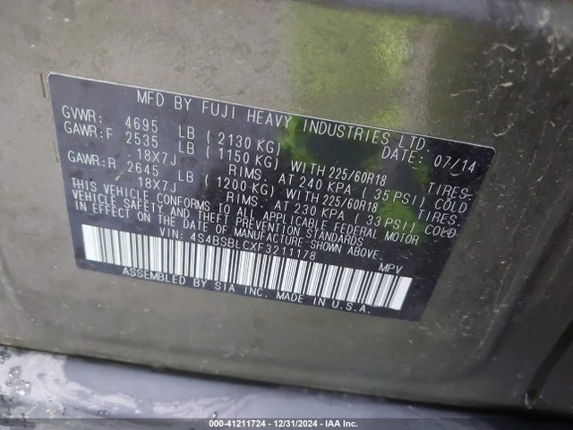 4S4BSBLCXF3211178 Subaru Outback 2.5i Limited