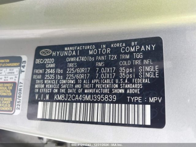 KM8J2CA49MU395839 Hyundai TUCSON SE