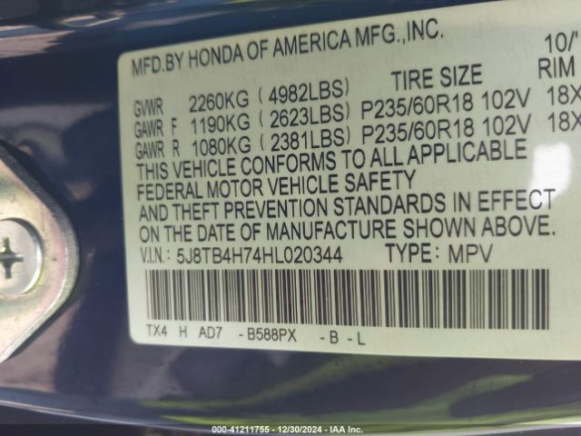 5J8TB4H74HL020344 Acura Rdx Advance Package