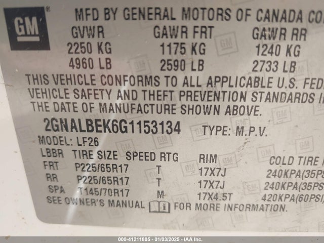 2GNALBEK6G1153134 Chevrolet EQUINOX LS