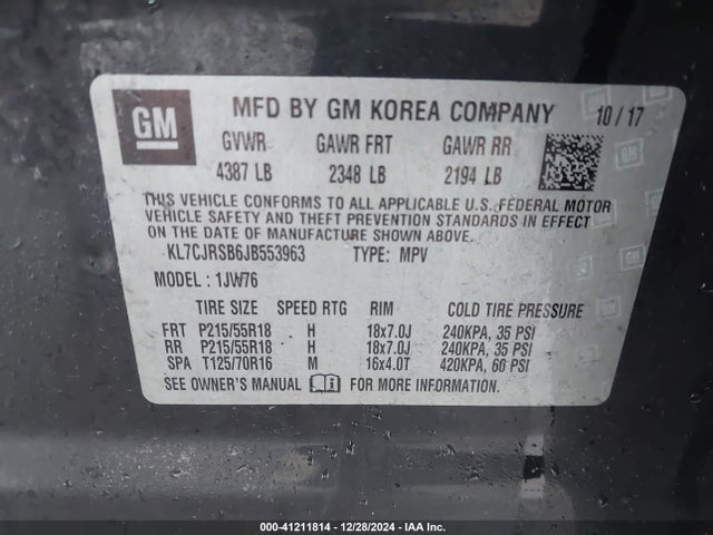 KL7CJRSB6JB553963 Chevrolet Trax Premier