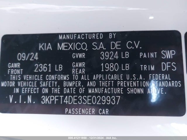 KIA K4 Lxs 2025 3KPFT4DE3SE029937 Image 9