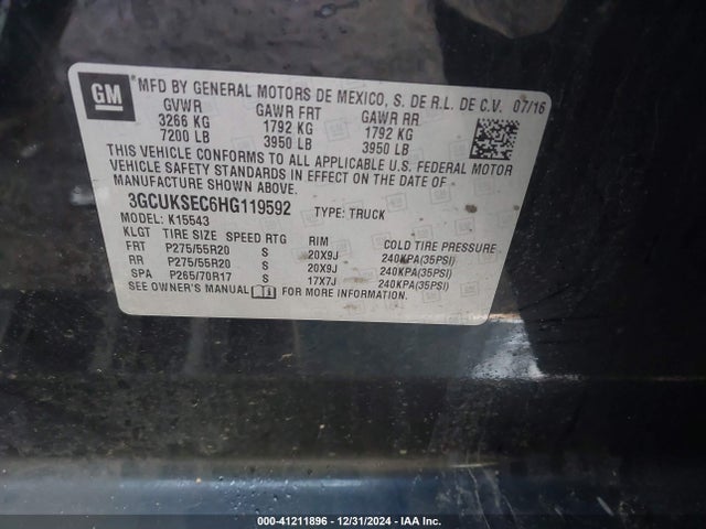 3GCUKSEC6HG119592 Chevrolet Silverado 1500 2lz