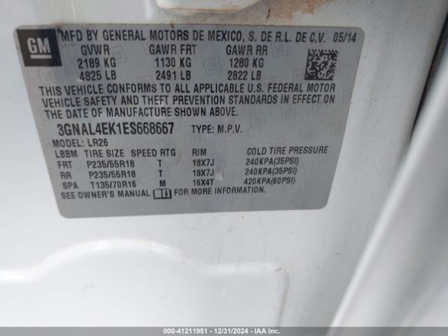 3GNAL4EK1ES668667 Chevrolet Captiva Sport Ltz