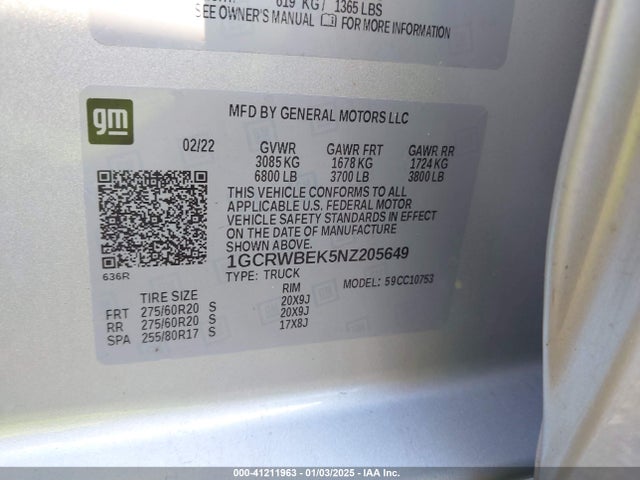 1GCRWBEK5NZ205649 Chevrolet Silverado 1500 Ltd 2wd Double Cab Standard Bed Custom