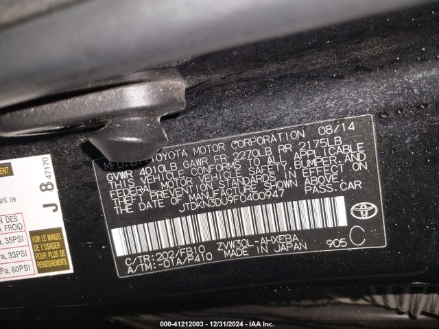 JTDKN3DU9F0400947 Toyota Prius Two