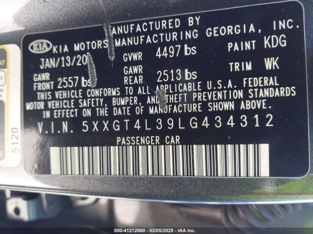 5XXGT4L39LG434312 KIA Optima Lx