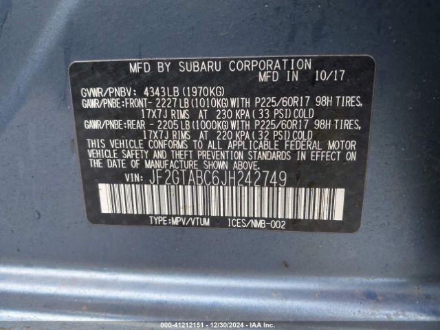 JF2GTABC6JH242749 Subaru Crosstrek 2.0i Premium