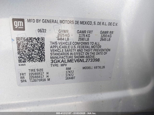 3GKALMEV6NL273398 GMC Terrain Fwd Sle
