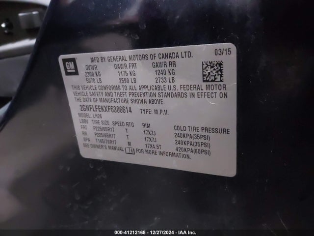 Chevrolet EQUINOX 1LT 2015 2GNFLFEKXF6306614 Image 9