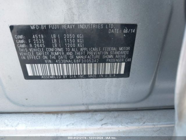 4S3BNAL68F3005342 Subaru Legacy 2.5i Limited