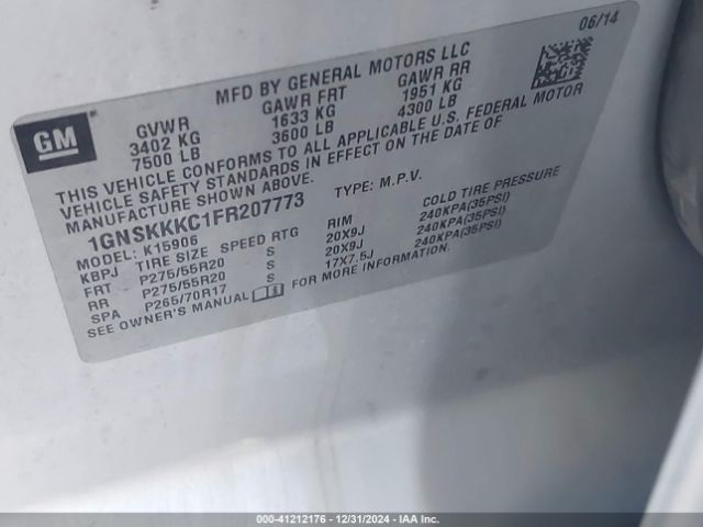 1GNSKKKC1FR207773 Chevrolet Suburban 1500 Ltz