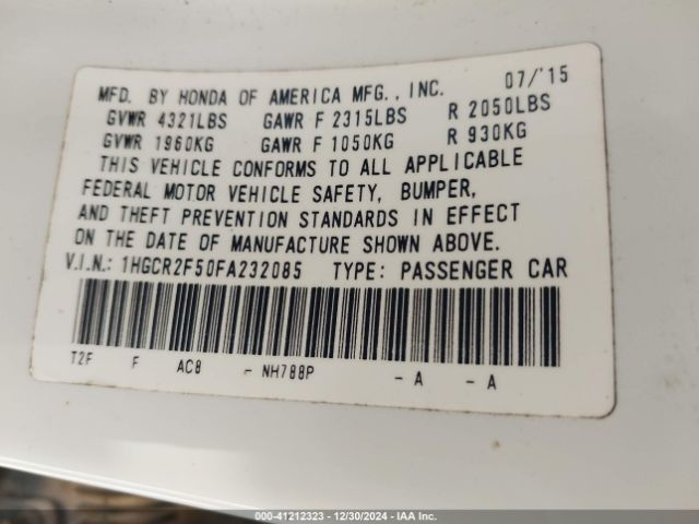 1HGCR2F50FA232085 Honda Accord Sport