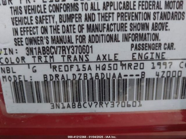 3N1AB8CV7RY370601 Nissan Sentra Sv Xtronic Cvt