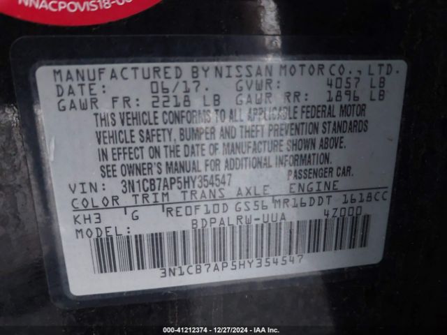 3N1CB7AP5HY354547 Nissan Sentra Sr Turbo