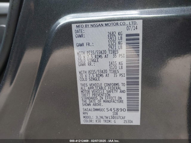 5N1AL0MM6EC545890 Infiniti QX60