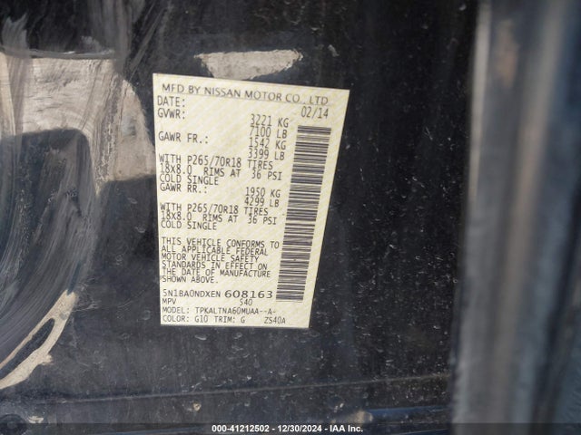 5N1BA0NDXEN608163 Nissan Armada Platinum/sl/sv