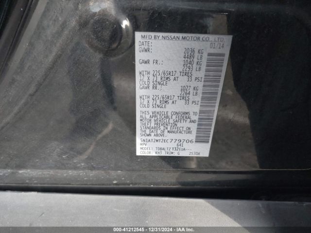 5N1AT2MT2EC779706 Nissan ROGUE SV