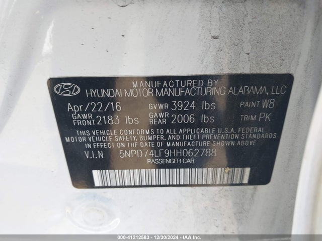 Hyundai ELANTRA SE 2017 5NPD74LF9HH062788 Image 9
