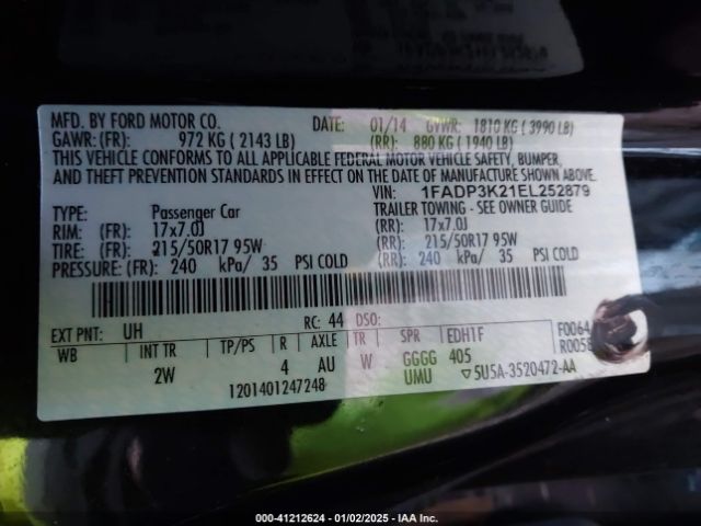 1FADP3K21EL252879 Ford FOCUS SE