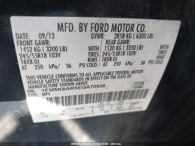 1FM5K8AR5EGA70938 Ford Utility Police Interceptor