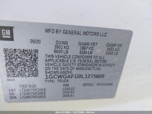 1GCWGAFG9L1275655 Chevrolet Express Cargo Rwd 2500 Regular Wheelbase Wt