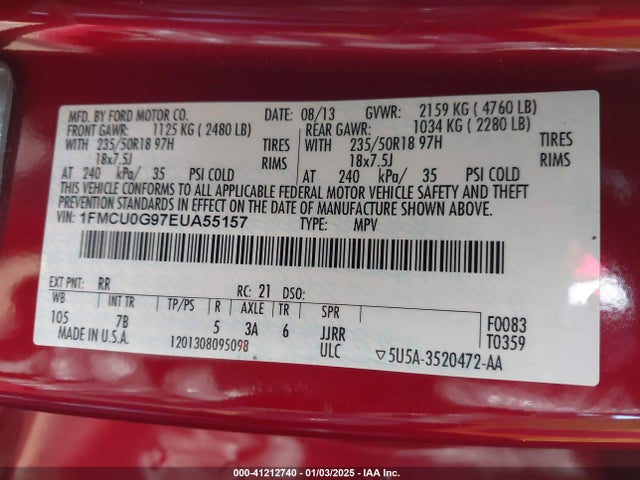 Ford ESCAPE SE 2014 1FMCU0G97EUA55157 Image 9
