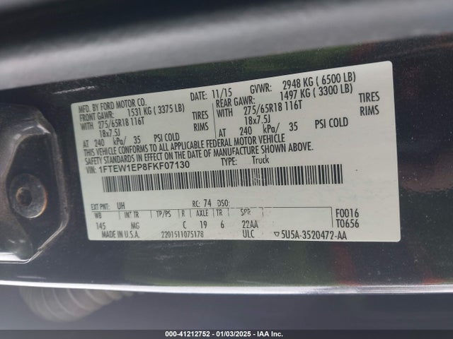 Ford F-150 Xlt 2015 1FTEW1EP8FKF07130 Image 9