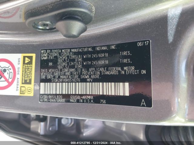 5TDKZRFH9HS518276 Toyota Highlander Xle