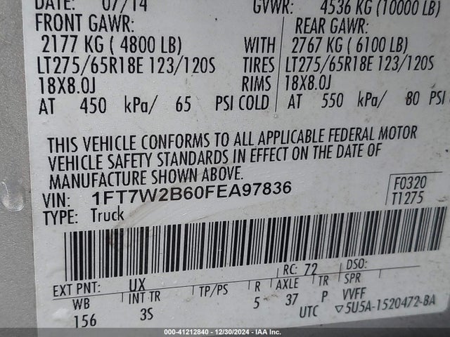 Ford F-250 Xlt 2015 1FT7W2B60FEA97836 Image 9