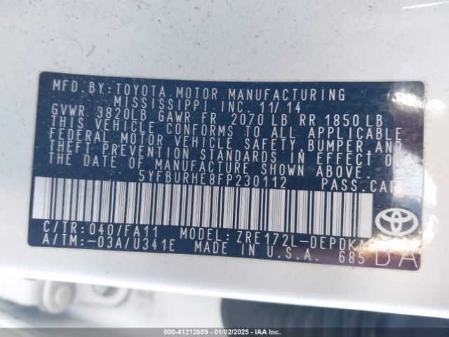 5YFBURHE8FP230112 Toyota COROLLA L