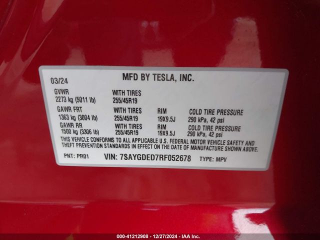 7SAYGDED7RF052678 Tesla Model Y