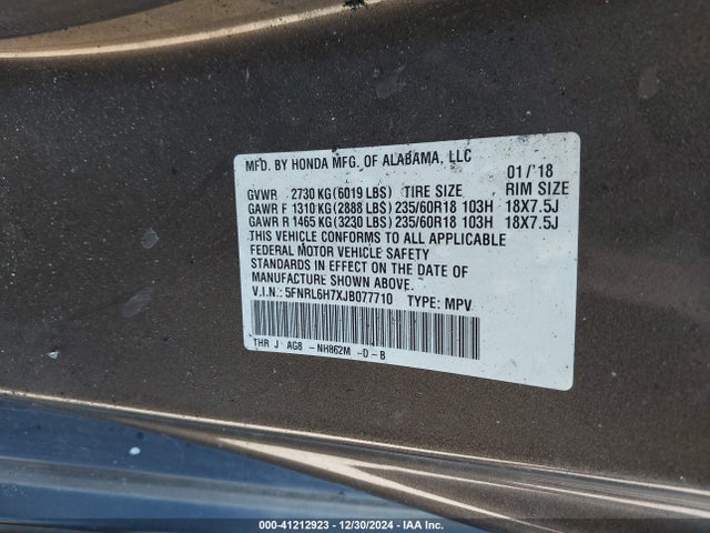 Honda Odyssey Ex-l 2018 5FNRL6H7XJB077710 Image 9