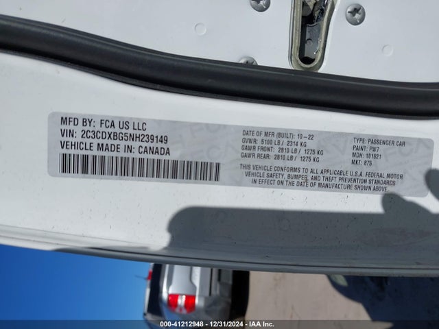 Dodge Charger Sxt Rwd 2022 2C3CDXBG5NH239149 Image 9