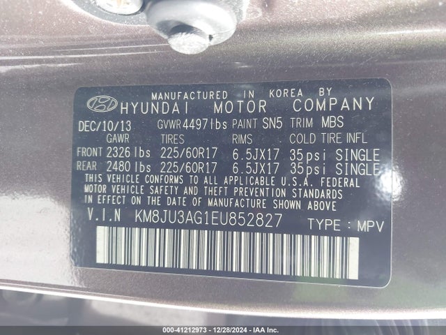 Hyundai TUCSON SE 2014 KM8JU3AG1EU852827 Image 9