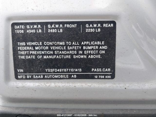 2007 SAAB 9-3 YS3FD49Y871101413 Photo 8