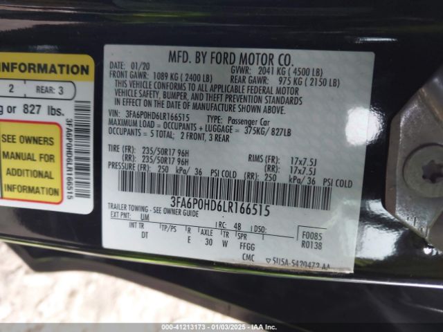 3FA6P0HD6LR166515 Ford FUSION SE