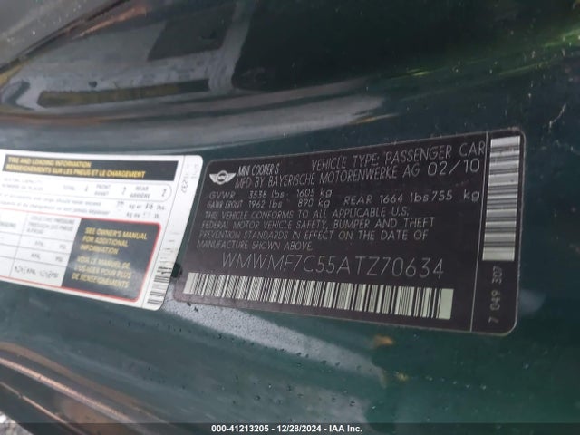 2010 MINI COOPER S WMWMF7C55ATZ70634 Photo 8