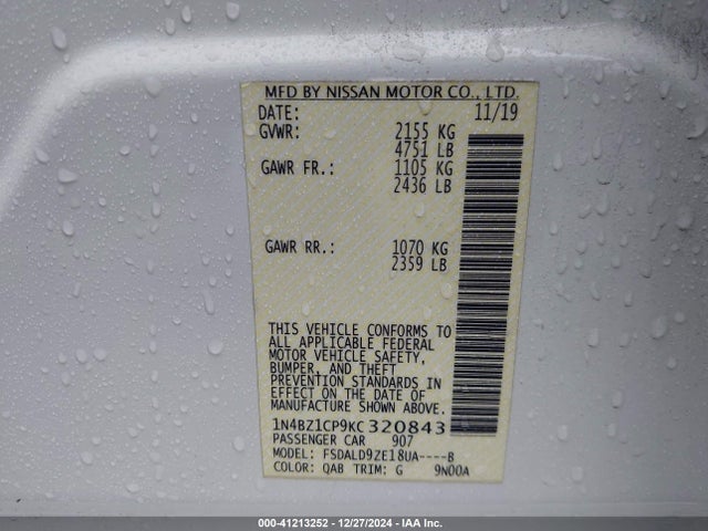 1N4BZ1CP9KC320843 Nissan Leaf Sv Plus