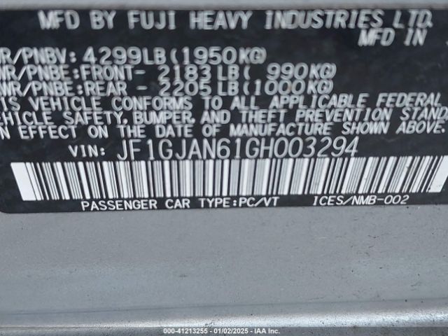 JF1GJAN61GH003294 Subaru Impreza 2.0i Limited
