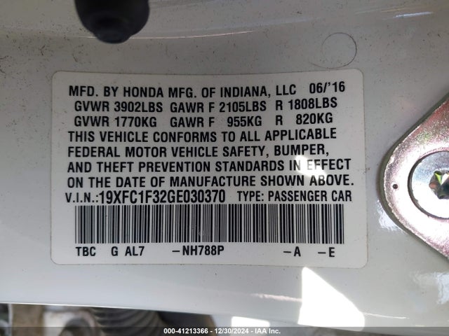 19XFC1F32GE030370 Honda Civic Ex-t