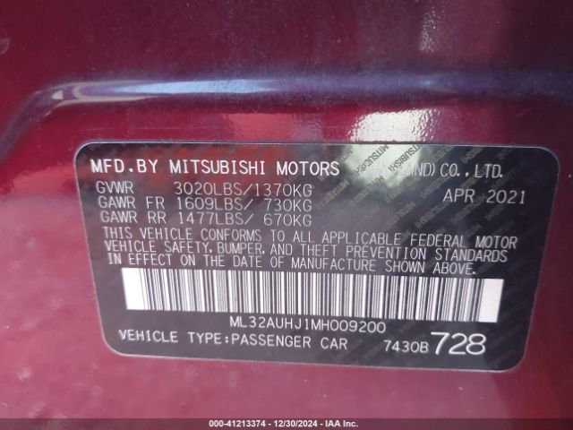 ML32AUHJ1MH009200 Mitsubishi Mirage Es/le/carbonite Edition