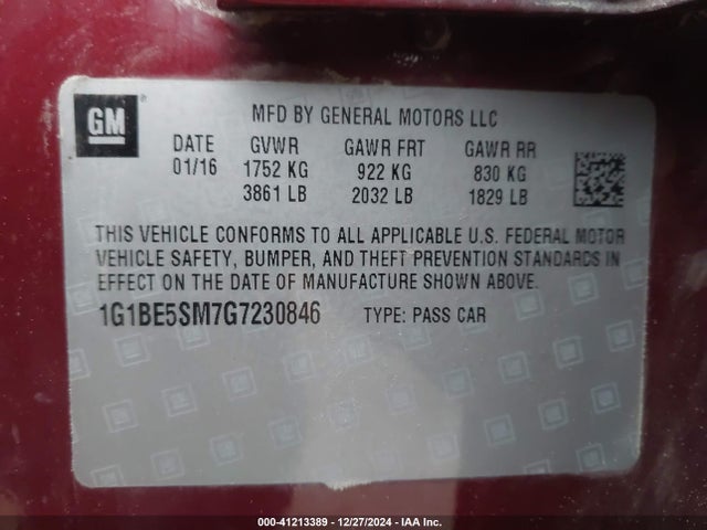 1G1BE5SM7G7230846 Chevrolet Cruze Lt Auto