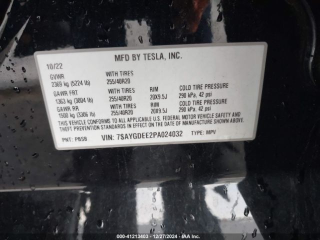 7SAYGDEE2PA024032 Tesla Model Y Awd/long Range Dual Motor All-wheel Drive