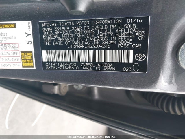 JTDKBRFU8G3509246 Toyota Prius Two