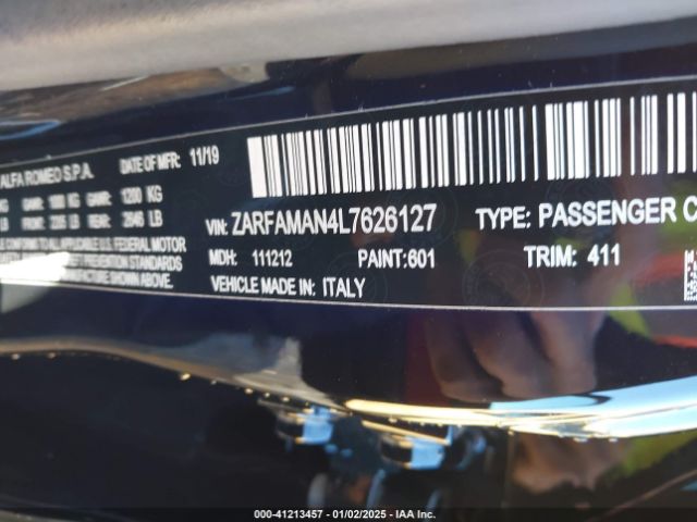 ZARFAMAN4L7626127 Alfa Romeo Giulia Rwd