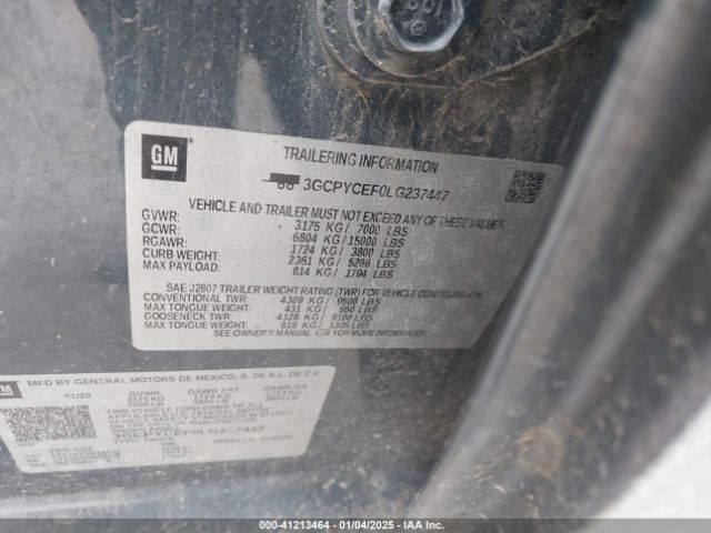 3GCPYCEF0LG237447 Chevrolet Silverado 1500 4wd  Short Bed Custom Trail Boss
